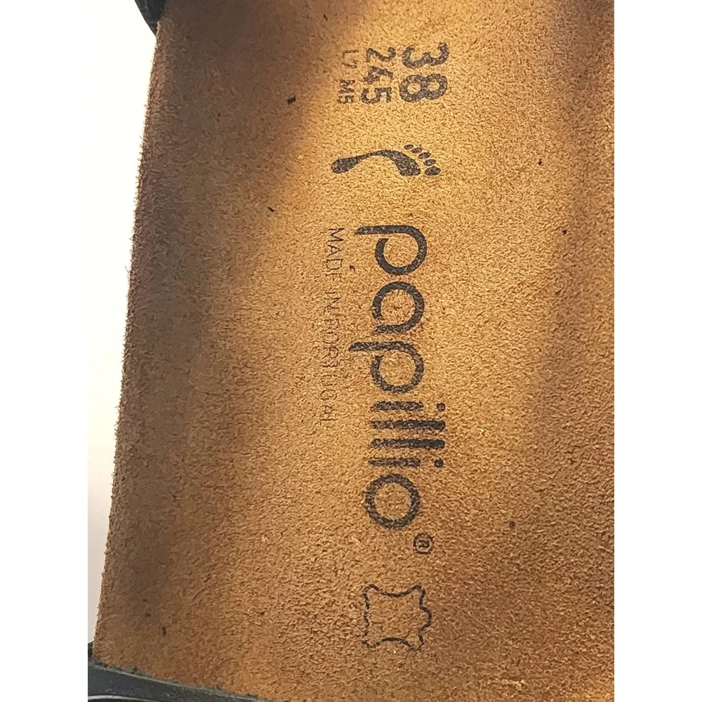 Papillio by Birkenstock Soley Black Leather Cork Slingback Wedge Sandals 38 7